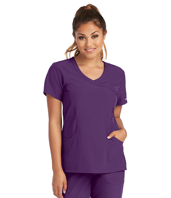 Reliance 3 Pocket Shaped Mock Wrap Top With Front Princess Seams