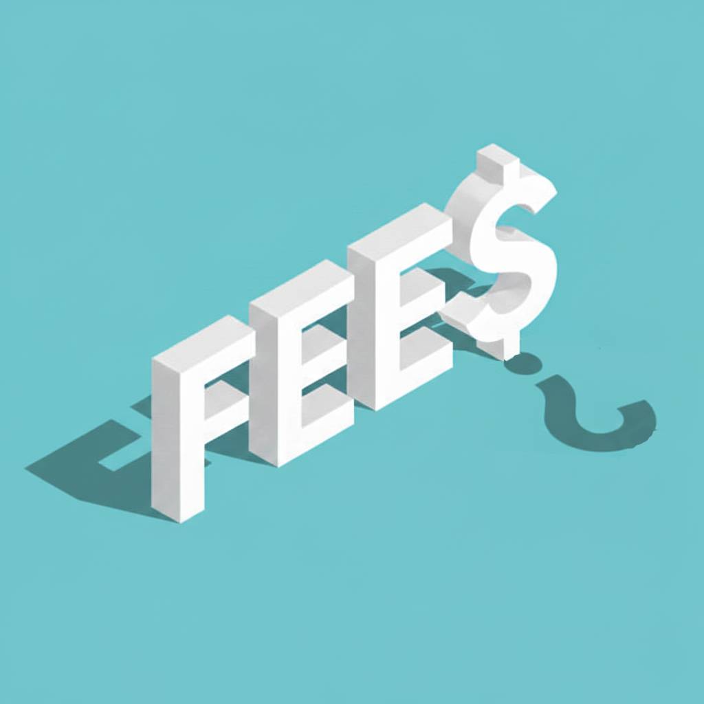 3D white letters spelling “FEES” with a dollar sign and a question mark shadow, symbolizing hidden or uncertain costs.