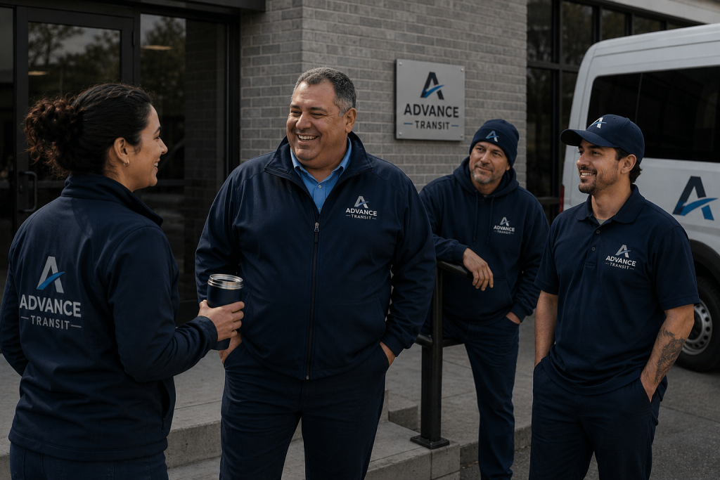 Advnace Transit team wearing modern workwear unifomrs