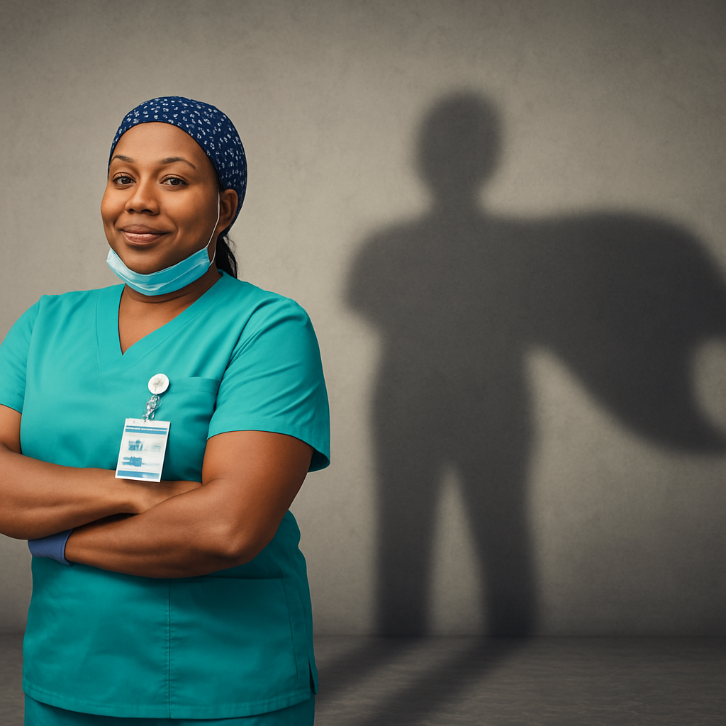 Healthcare professional wearing teal scrubs